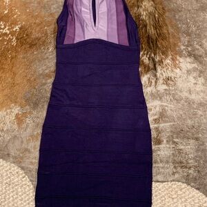 Bebe Purple Halter Bodycon Mini Dress for Night Out